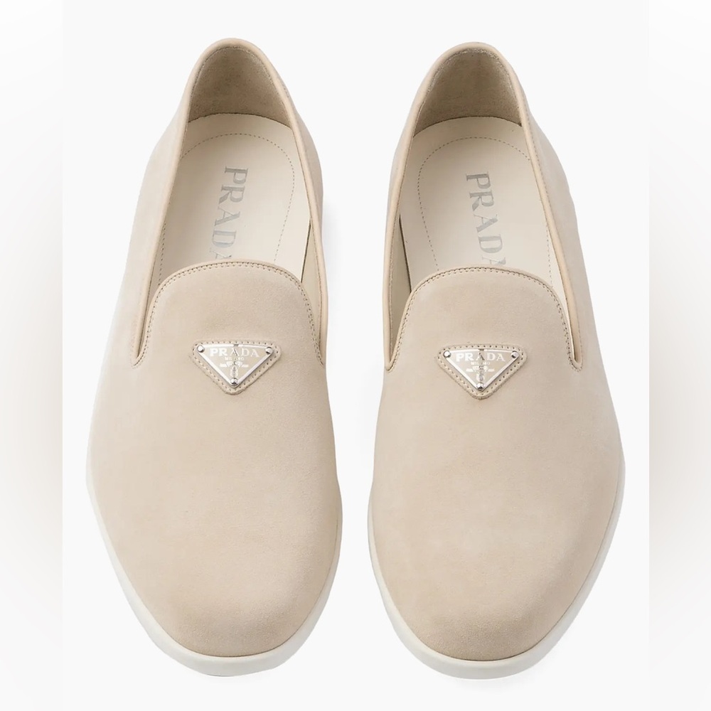 NWT Prada Suede Calf Leather Slip-Ons in Beige Khaki Size US 6